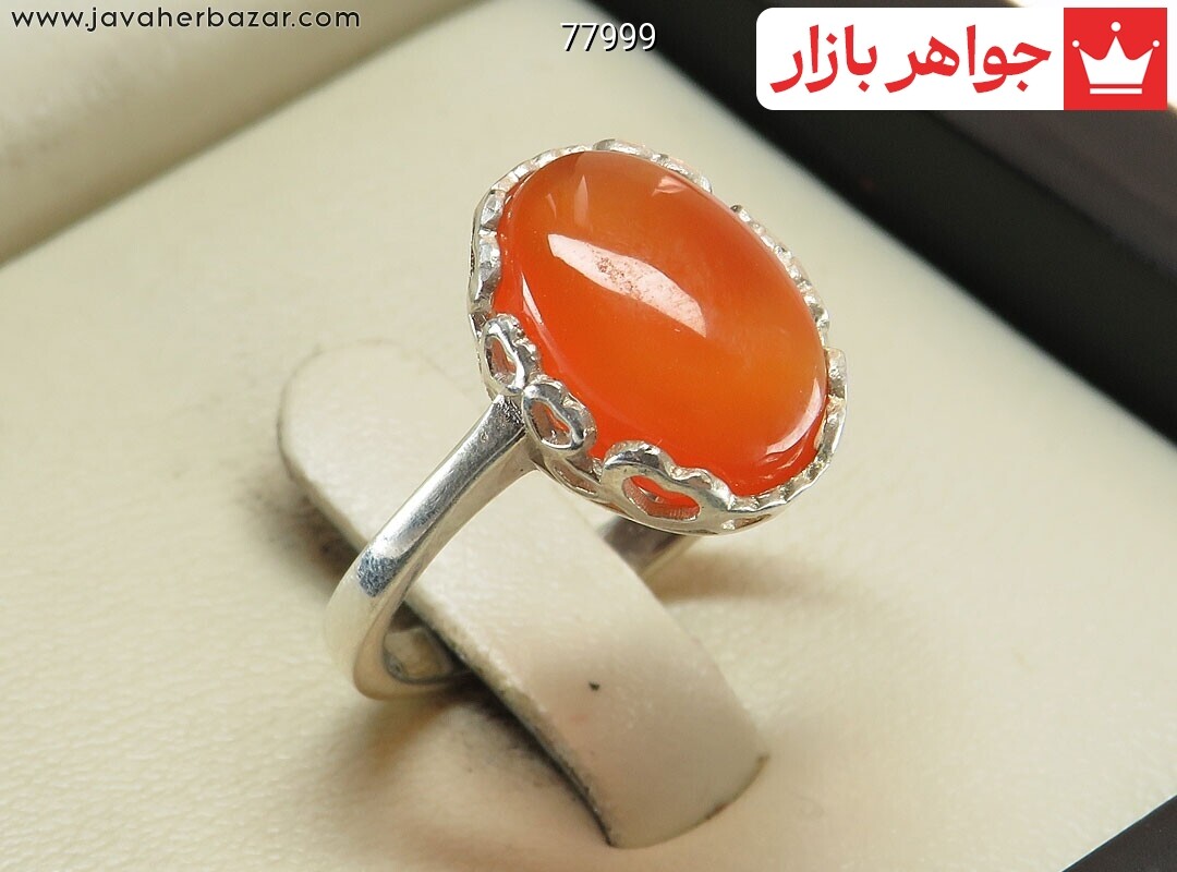 انگشتر نقره عقیق یمنی نارنجی طرح قلب زنانه [شرف الشمس]